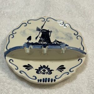 Blue and White Ceramic Wall Plate with Windmill Design Delft Blue.